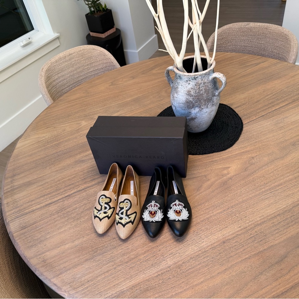 Veronica Beard  Black and Tan Embroidered Loafers NEW 1 Box original - Picture 2 of 10